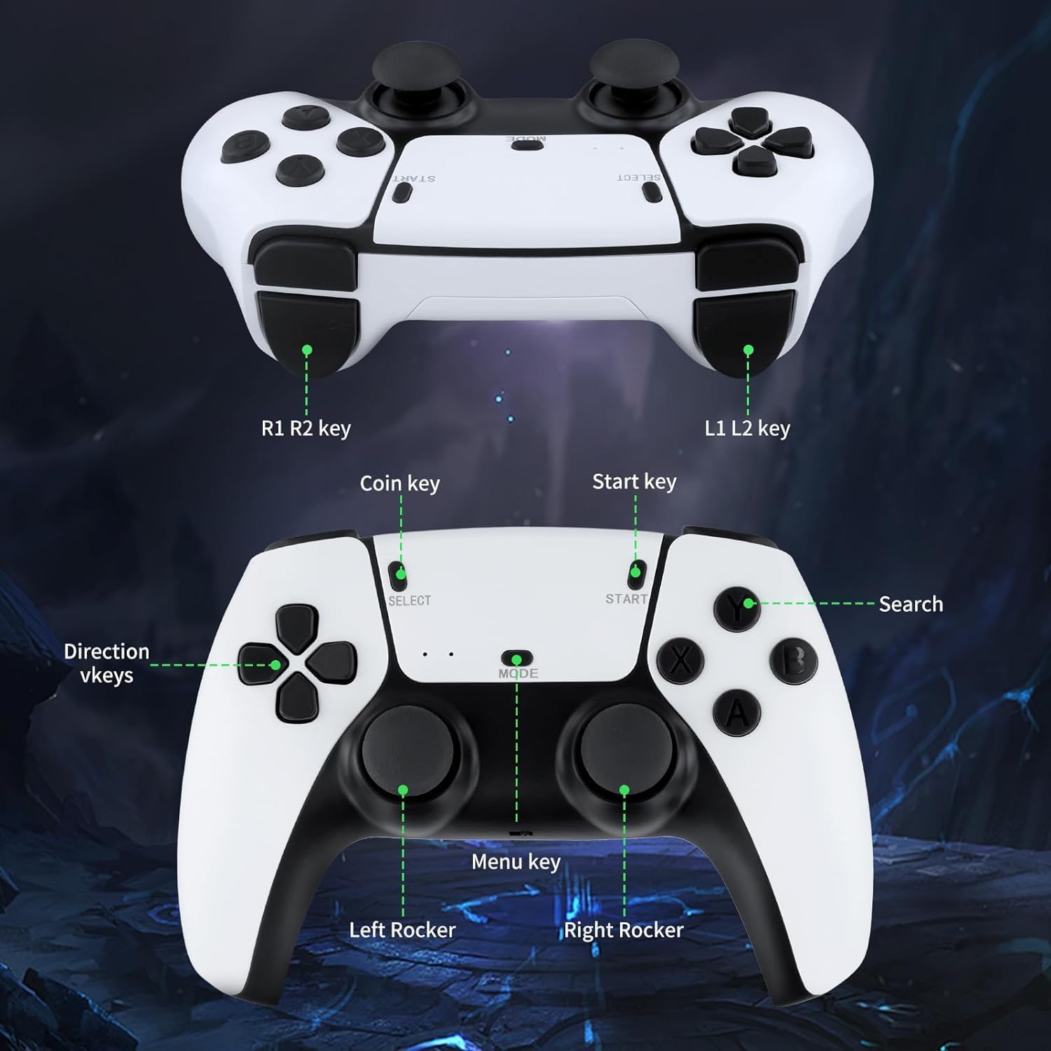 M15 Pro Stick game stick Retro Video Game Console, 21000+ Built-in Games, 64GB TF Card, 2x 2.4GHz Wireless Controllers, HDMI Output