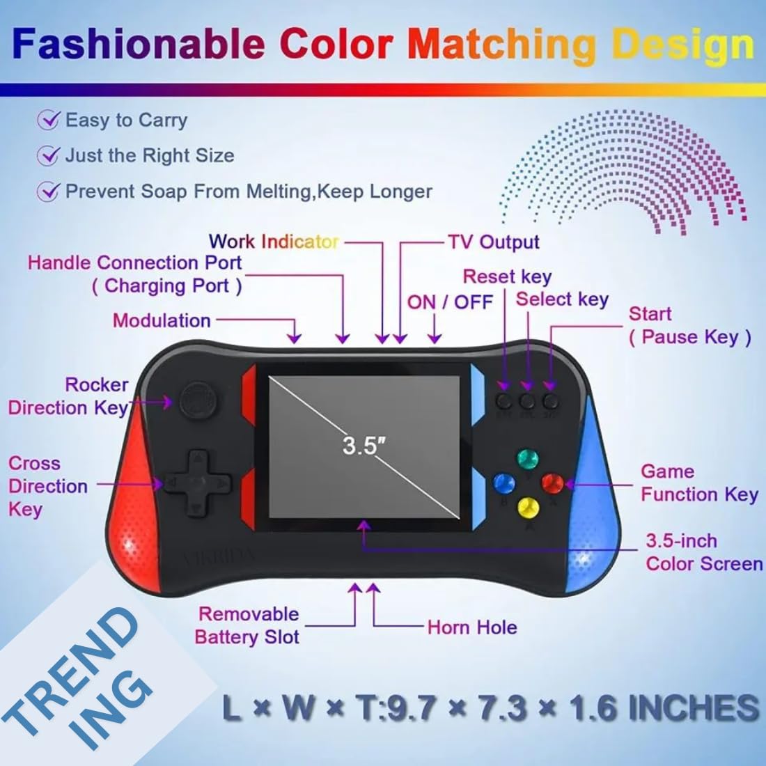 TY Handheld Game Players | 4.3In X7 Video Game Console | Double Rocker 8GB Memory Built in 10000 Games MP5 Multifunctional Inbuilt Camera