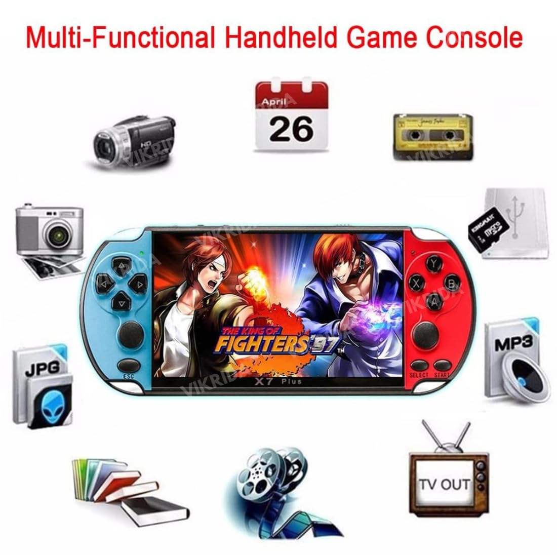 TY Handheld Game Players | 4.3In X7 Video Game Console | Double Rocker 8GB Memory Built in 10000 Games MP5 Multifunctional Inbuilt Camera