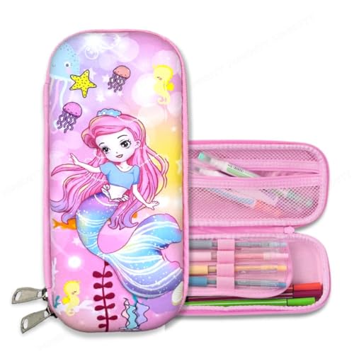 3D Embossed EVA Pencil Pouch/Pencil Case/Pencil Box, Perfect School Organizer for Kids, Girls, Boys Pen & Pencil Holder with Multipurpose Large Capacity Mesh Pockets (Purple, Mermaid)