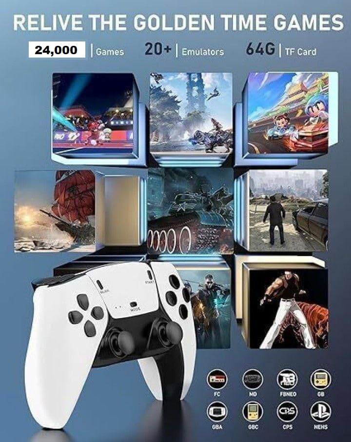 M15 Pro Stick game stick Retro Video Game Console, 21000+ Built-in Games, 64GB TF Card, 2x 2.4GHz Wireless Controllers, HDMI Output