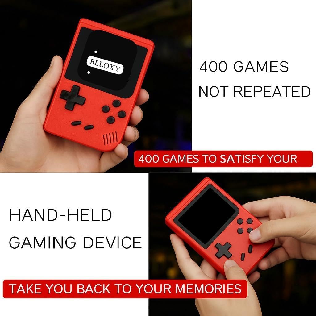 Craze On Tech Game Box 400 in 1 – Retro Handheld Gaming Console with 3 Inch Color Screen, Rechargeable Battery, AV Output, Classic Video Games for Kids & Adults (Colour May Vary)