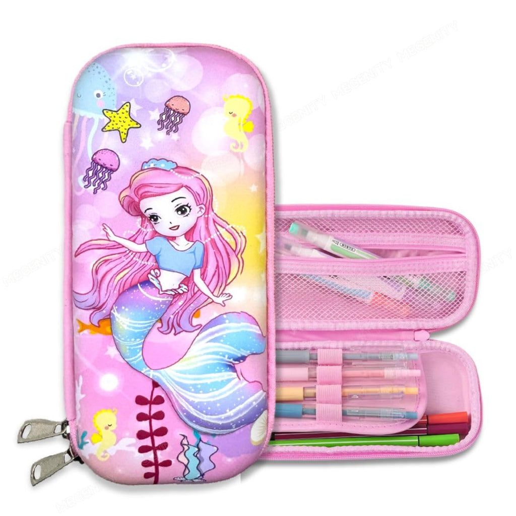 3D Embossed EVA Pencil Pouch/Pencil Case/Pencil Box, Perfect School Organizer for Kids, Girls, Boys Pen & Pencil Holder with Multipurpose Large Capacity Mesh Pockets (Purple, Mermaid)
