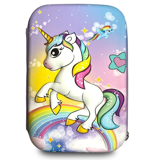 3D Embossed EVA Unicorn Pencil Pouch/Pencil Case/Pencil Box- Perfect School Organizer for Kids, Girls, Boys & Women Pen & Pencil Holder with Multipurpose Large Capacity Mesh Pockets