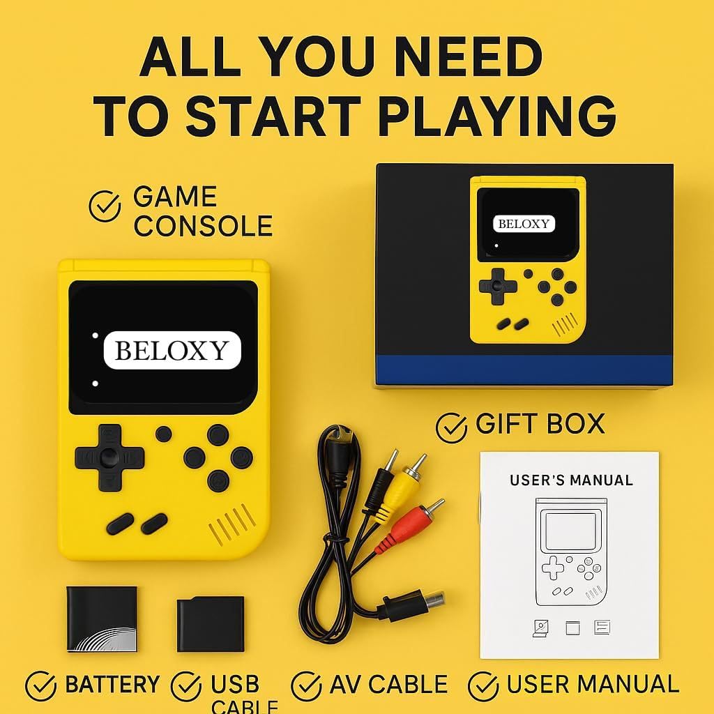 Craze On Tech Game Box 400 in 1 – Retro Handheld Gaming Console with 3 Inch Color Screen, Rechargeable Battery, AV Output, Classic Video Games for Kids & Adults (Colour May Vary)