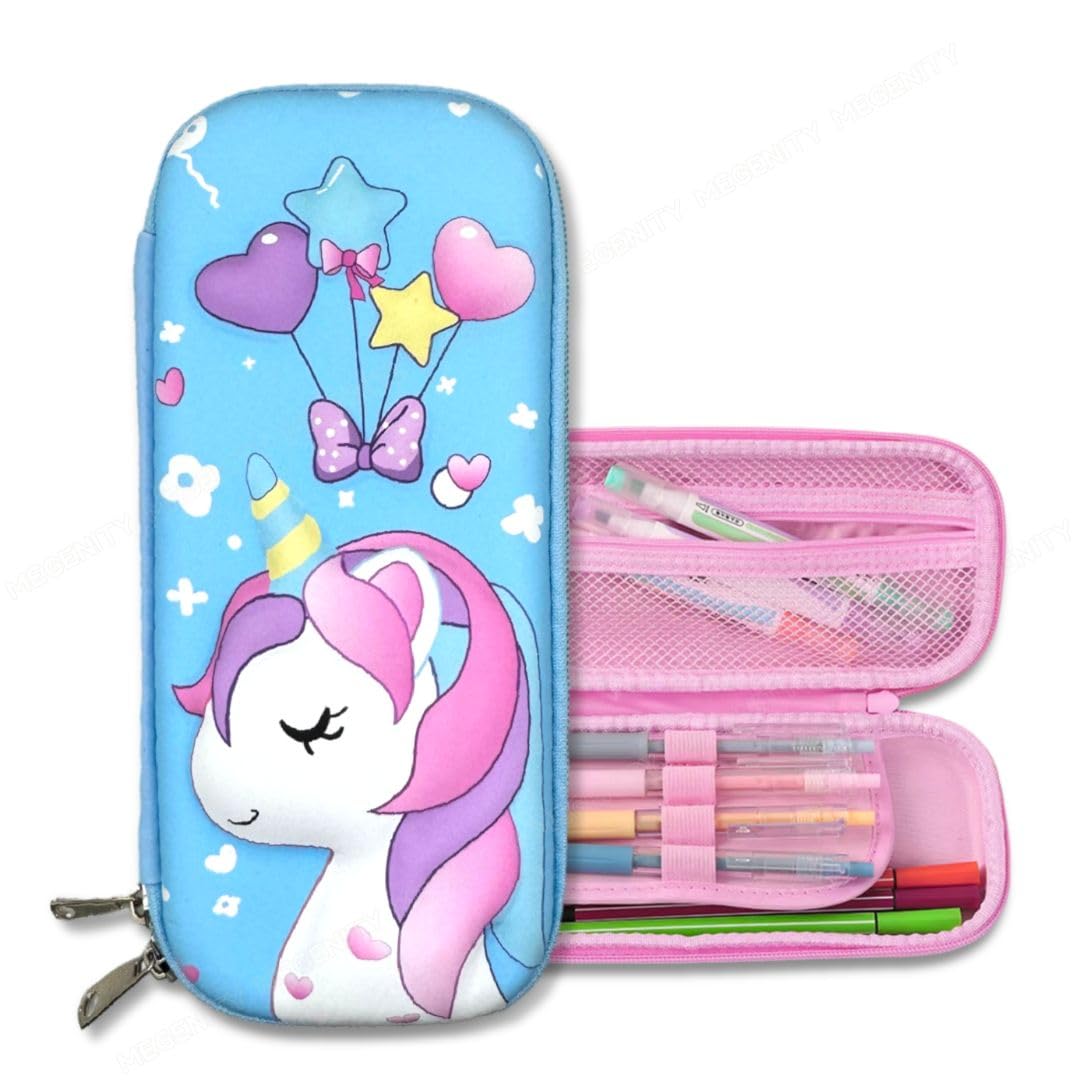 3D Embossed EVA Pencil Pouch/Pencil Case/Pencil Box, Perfect School Organizer for Kids, Girls, Boys Pen & Pencil Holder with Multipurpose Large Capacity Mesh Pockets (Purple, Mermaid)