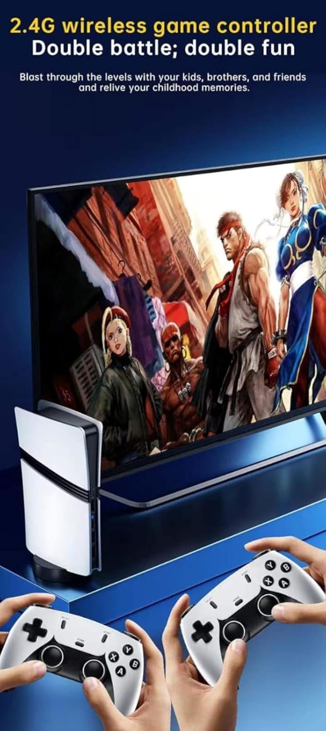 TY GS5 PRO Wireless Video Game  Console 128GB-Plug & Play 4K HD Output with 53 Emulators & 60,000+ Games-Game Stick for PC/TV/Projector-Exclusive Edition-Dual Controllers Included (64gb)