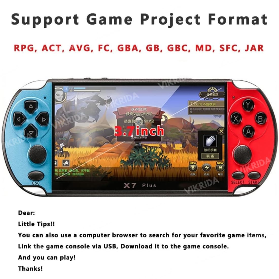 TY Handheld Game Players | 4.3In X7 Video Game Console | Double Rocker 8GB Memory Built in 10000 Games MP5 Multifunctional Inbuilt Camera