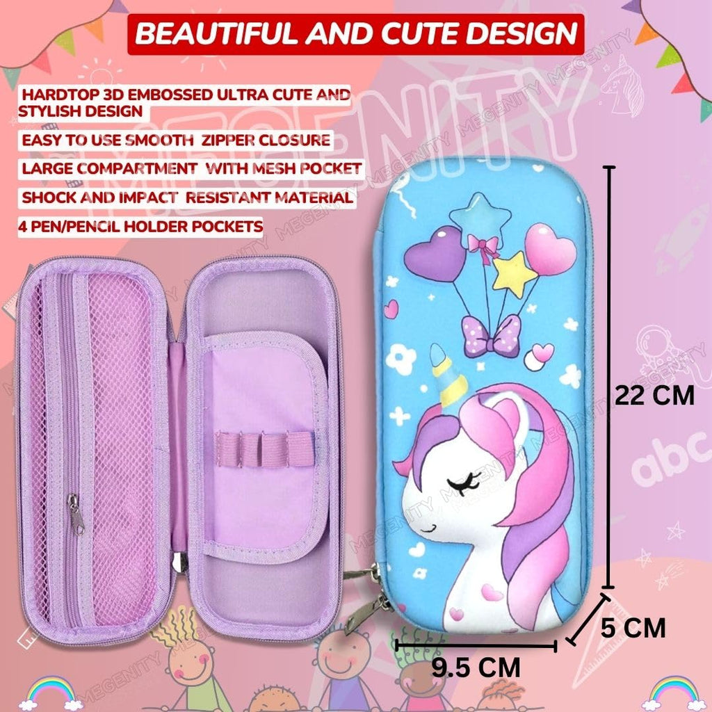 3D Embossed EVA Pencil Pouch/Pencil Case/Pencil Box, Perfect School Organizer for Kids, Girls, Boys Pen & Pencil Holder with Multipurpose Large Capacity Mesh Pockets (Purple, Mermaid)