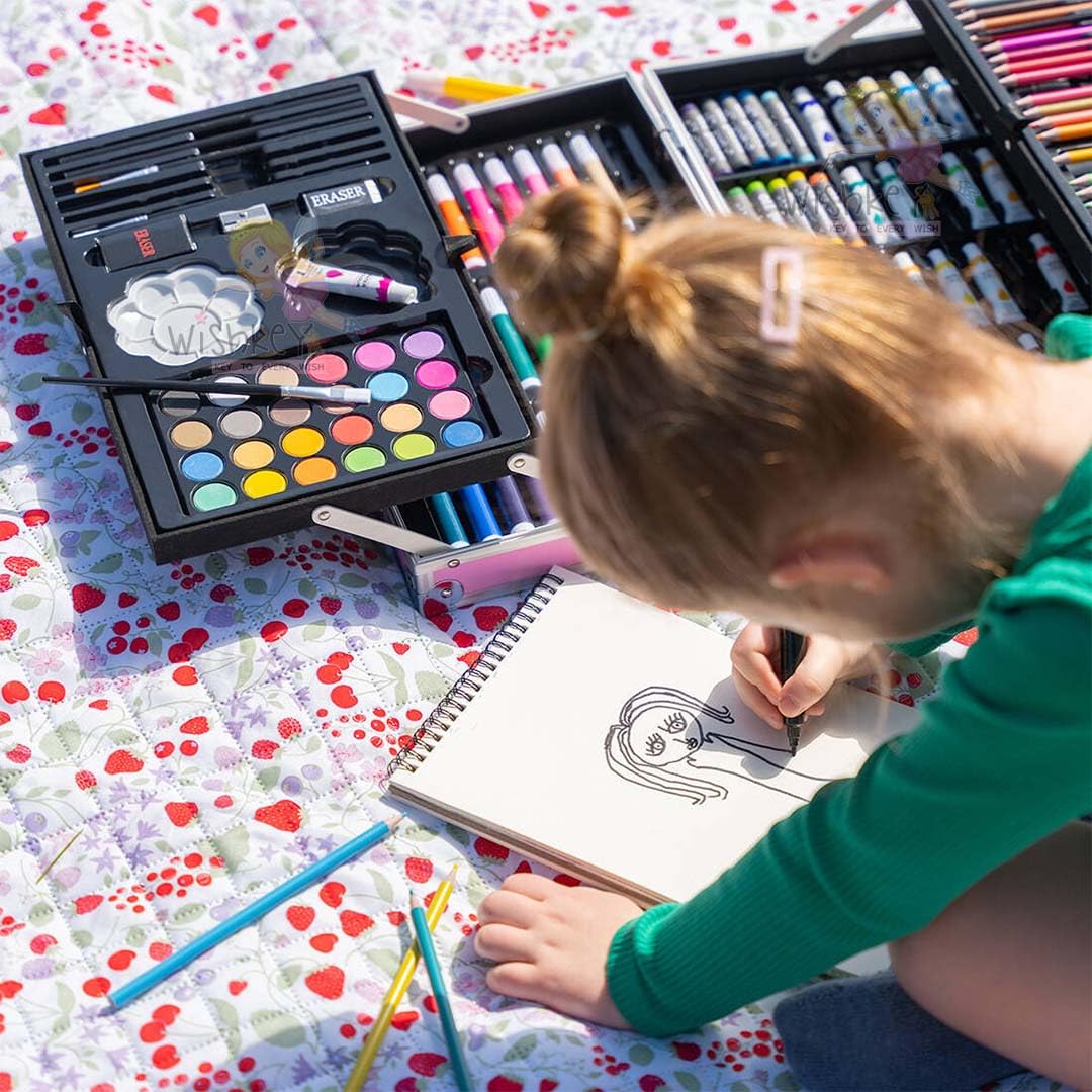 145 Pieces Art Set for Kids with Unicorn Theme Storage Case, Art and Craft Supplies Kit for Drawing and Painting with Oil Pastel, Water Color, Color Pencils, Sketch Pen (Pack of 1, Pink)