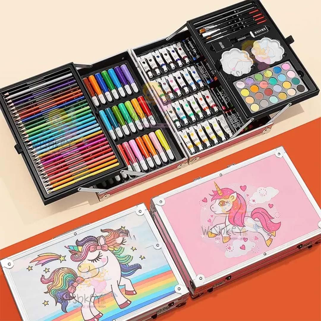 145 Pieces Art Set for Kids with Unicorn Theme Storage Case, Art and Craft Supplies Kit for Drawing and Painting with Oil Pastel, Water Color, Color Pencils, Sketch Pen (Pack of 1, Pink)