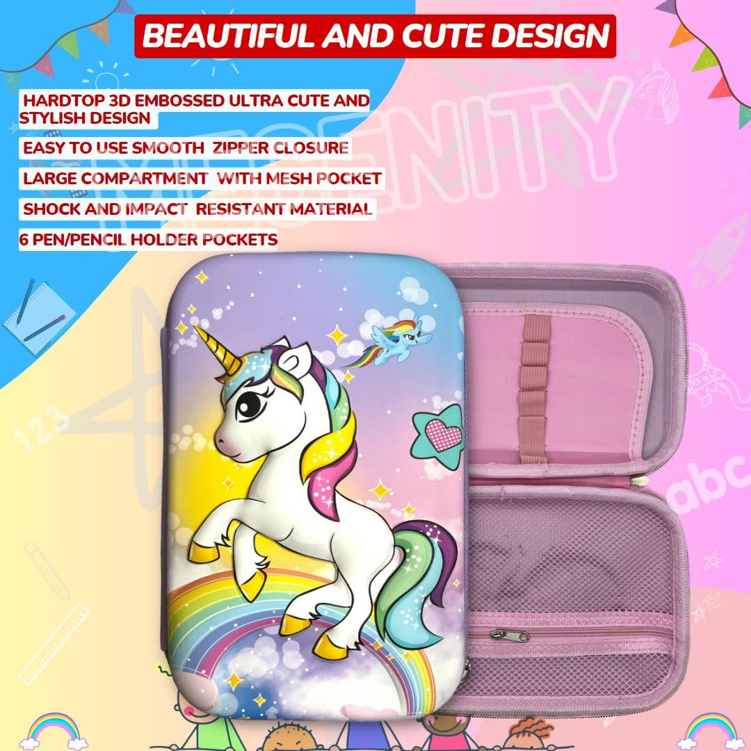 3D Embossed EVA Unicorn Pencil Pouch/Pencil Case/Pencil Box- Perfect School Organizer for Kids, Girls, Boys & Women Pen & Pencil Holder with Multipurpose Large Capacity Mesh Pockets