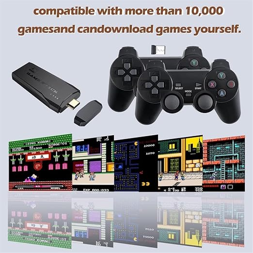M8 Gamestick Wireless video games for TV gaming Retro gaming console with Game Stick 1080p Plug & Play TV Video Game Set for 2 player with Emulator for Kids & Old School Station Video Game